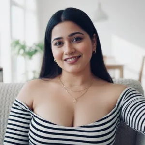 Beautiful Indian woman with big breasts smiling brightly