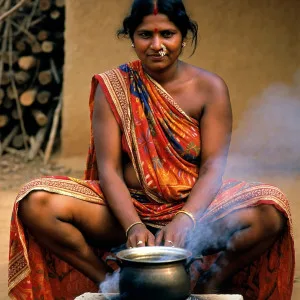 Curvy Desi Woman Cooking on Traditional Stove