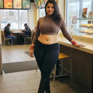 Stunning bhabhi in tight outfit posing at café