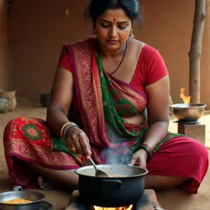 Charming Bhabhi Cooks in Traditional Attire