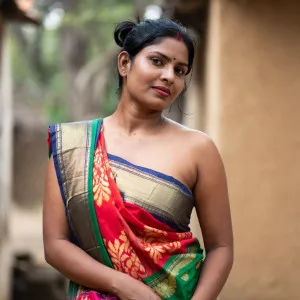 Mysterious Desi Beauty in Colorful Saree