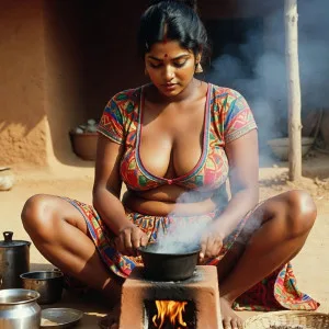 Ravishing Desi Aunty Cooking in Traditional Attire