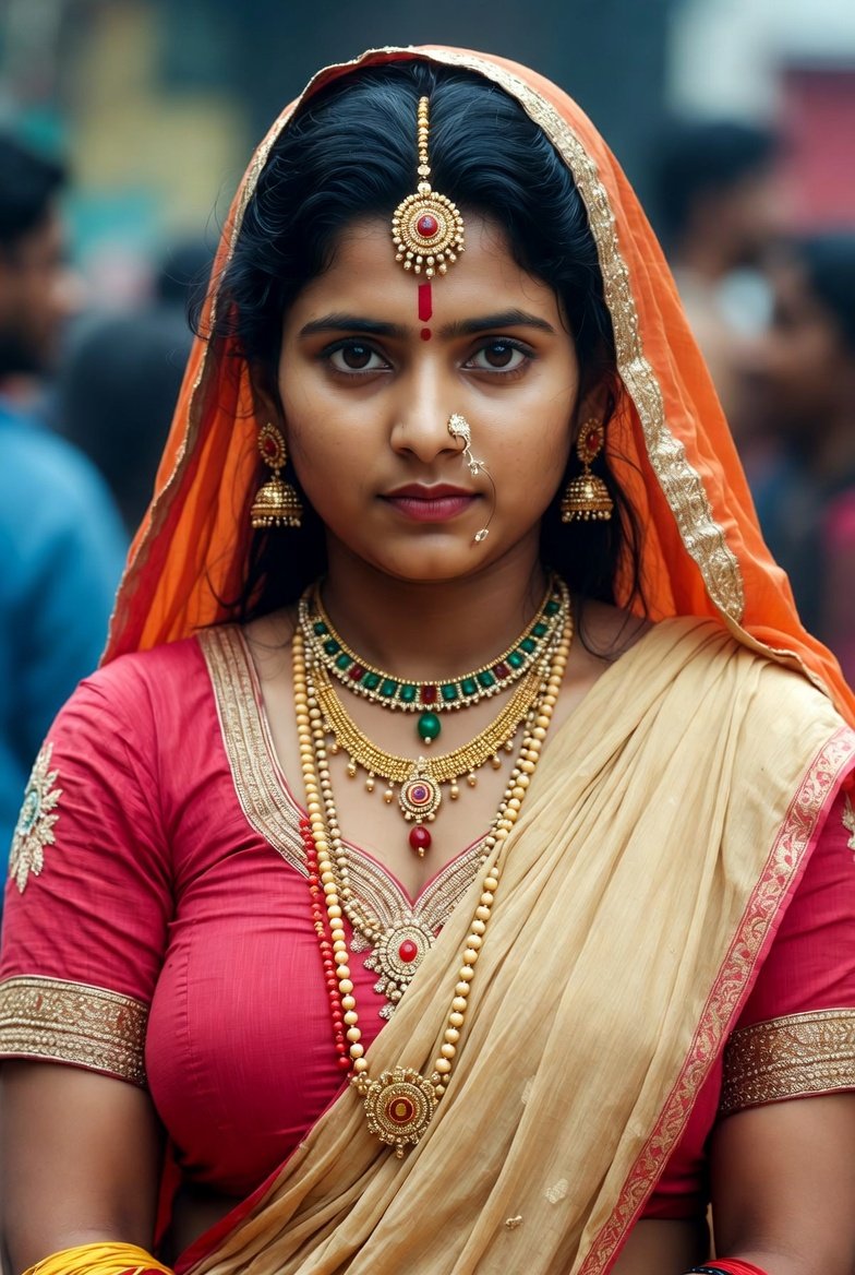 Bhabhi in traditional Indian saree with ornate jewelry