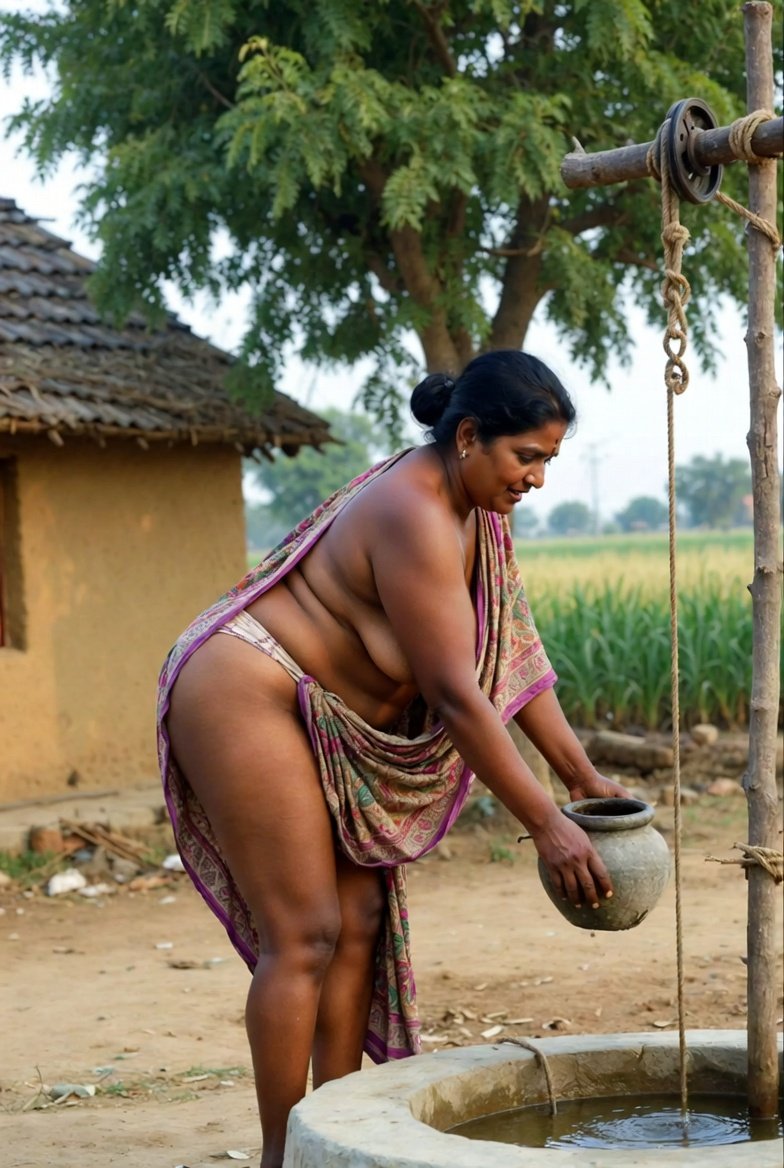Guys super Thick Indian aunty drawing water at rural village well