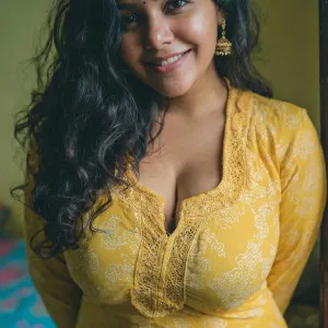 Beautiful Indian bhabhi wearing yellow kurti looking seductive
