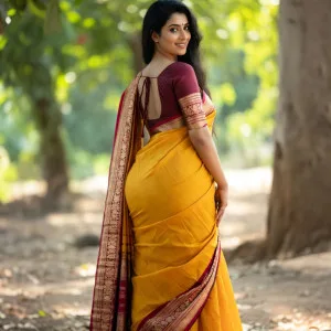 Charming Indian Beauty in Vibrant Saree Outdoors