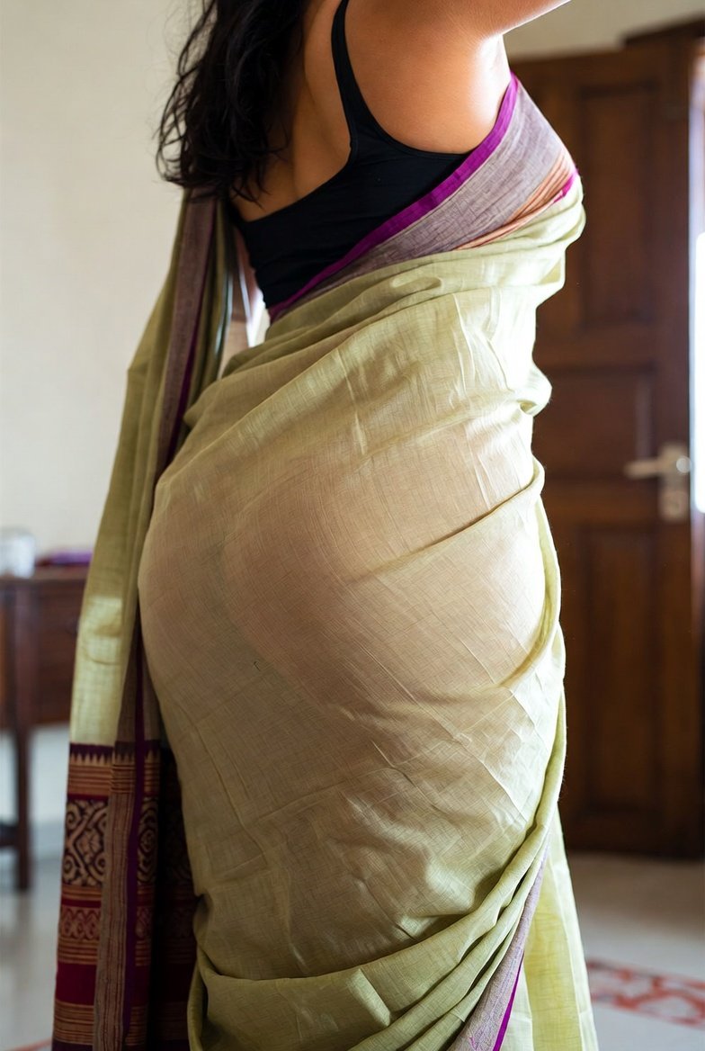 Busty Indian aunty in a saree in a home setting