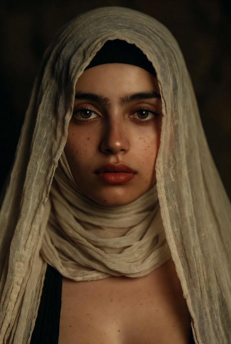 Mysterious Indian woman with captivating eyes and delicate hair wrap