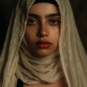 Mysterious Indian woman with captivating eyes and delicate hair wrap