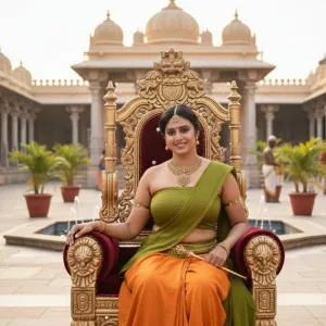 Bhabhi's Majesty in Pierced Orange Saree