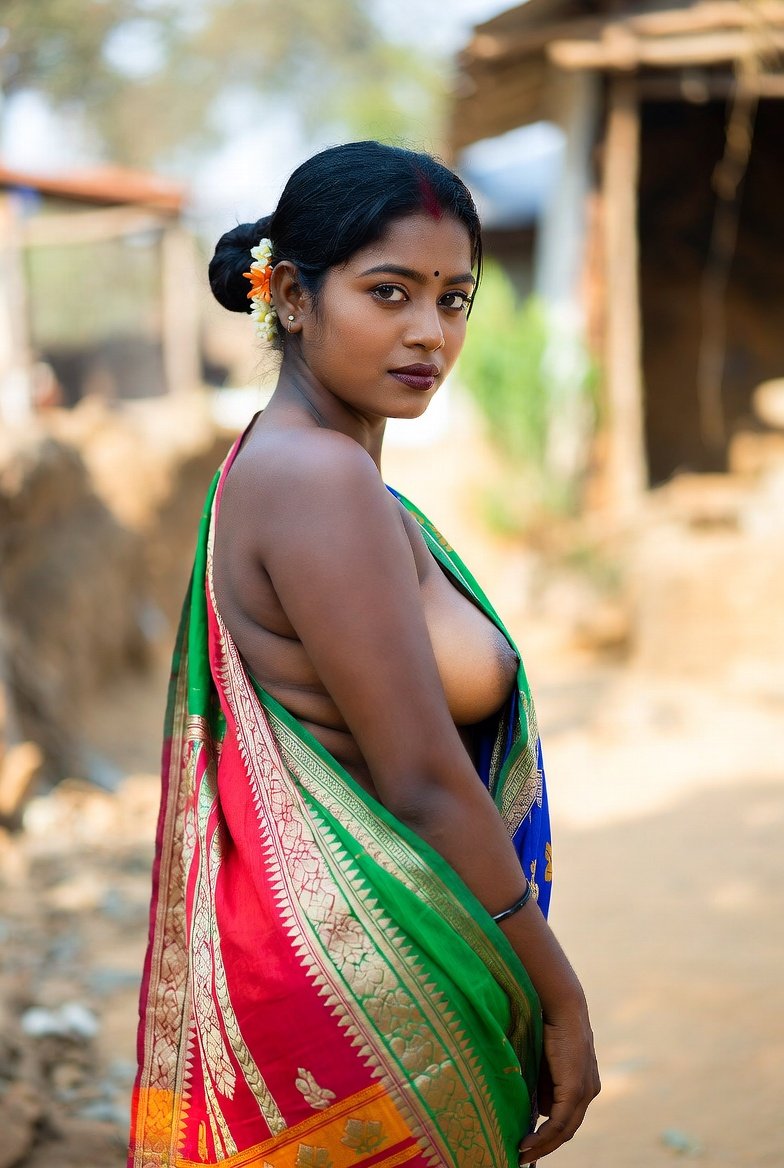 South Indian Village Girl Saree Without Blouse – Cleavage & Nip Slip Vibes
