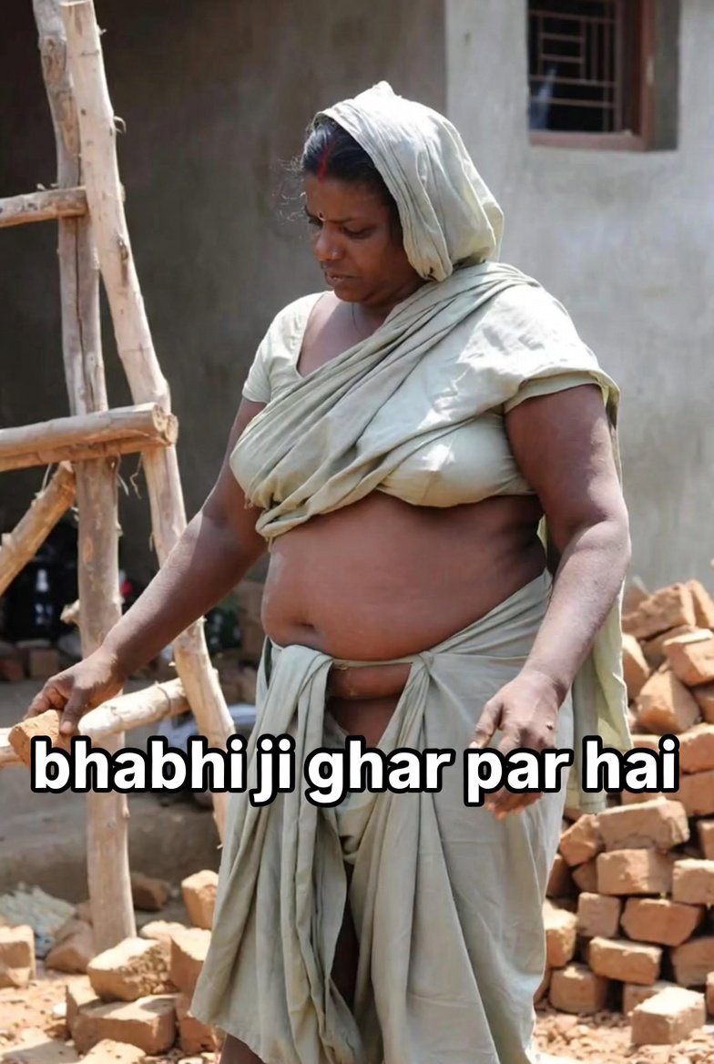 Robust Indian bhabhi showcasing curves in traditional rural setting