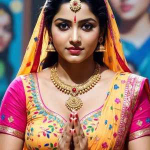 Indian woman in vibrant saree exuding cultural charm