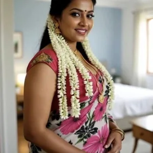 Radiant South Indian Bhabhi in Floral Saree