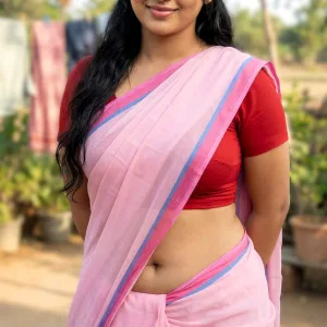 Indian bhabhi in pink saree posing confidently outdoors
