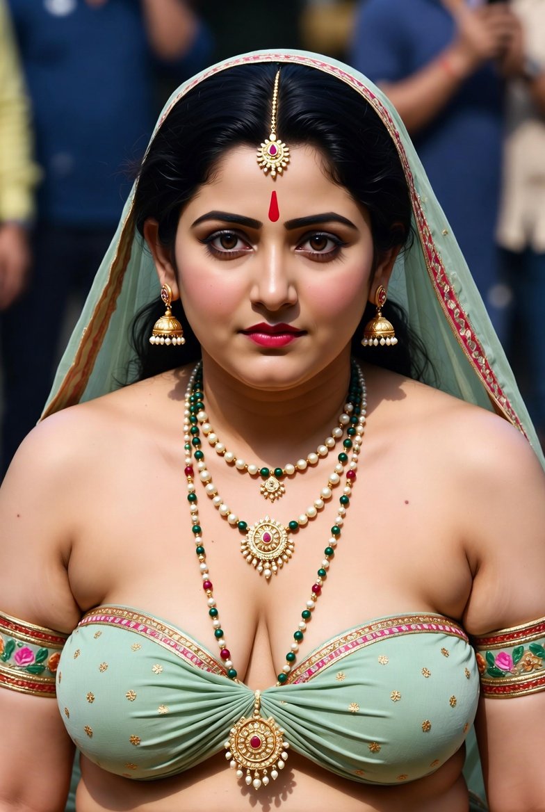 Stunning Indian beauty in traditional green attire with jewelry