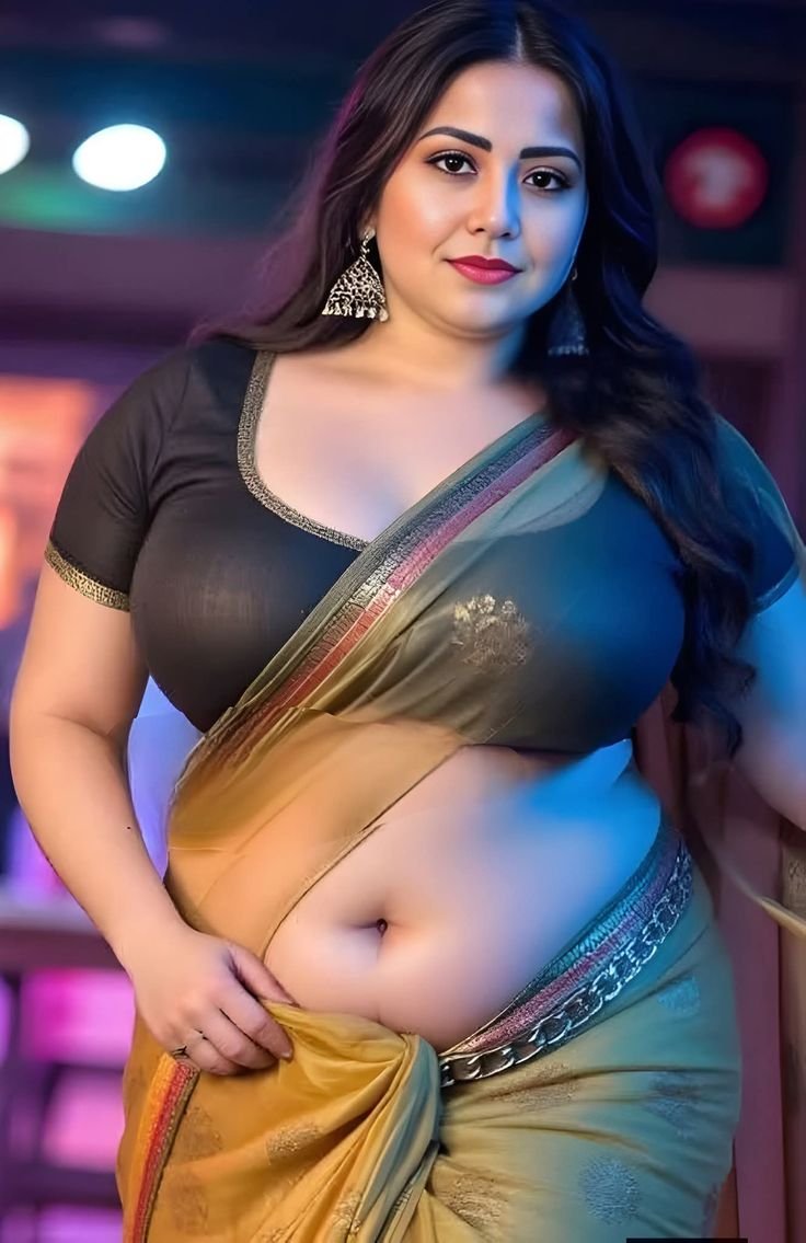Curvy Indian bhabhi in saree posing confidently