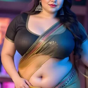 Curvy Indian bhabhi in saree posing confidently