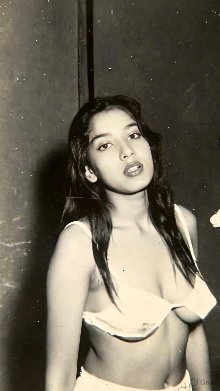 Indian woman revealing cleavage in white bra and dark room